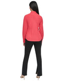 DKNY Womens Button-Front Collared Fitted Blouse Watermelon Sugar Red Orange XS