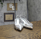 INC International Concepts Womens Capeka Slingback Pumps Silver Crinkle Gray 8M