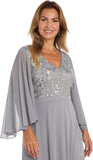 R&m Richards Womens Sequin Evening Dress Gown 99399 Silver Gray 10