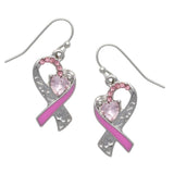 Heart Scroll Filigree Dangly Earrings Silver Gray / Pink 1.25"