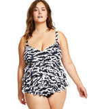 Swim Solutions Size Tummy Control Swim Fauxkini Tankini Top Black / White 22W