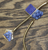 Viola Lariat Pull Adjustable Necklace Dangly Earring Set Gold / Blue