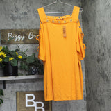 Belldini Strappy Cold Shoulder Top with Grommet Trim Clementine Orange / Gold 3X