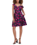 Kensie Womens Floral Jacquard A-Line Dress Cold Shoulder KDTP3014 Black Multi 6