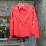 DKNY Womens Button-Front Collared Fitted Blouse Watermelon Sugar Red Orange XS
