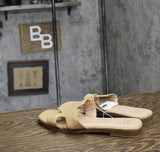 A New Day Womens Nina Raffia Wide Width H-Band Slide Sandals Beige Brown 7.5W