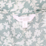 LC Lauren Conrad Womens Satin Ruffle Neck V-Neck Blouse Shirt Top Green Multi S