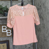 Ny Collection Puff Sleeve Keyhole Neckline Jersey Knit Blouse Mellow Rose Pink S