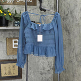 Lc Lauren Conrad Womens Smocked Peplum Top WL23K028RS