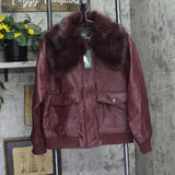 Wild Fable Faux Leather Bomber Jacket with Faux Fur Collar 94656101 M Red