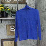 Ny Collection Womens Petites Asymmetrical Cowl Neck Button-Up Sweater Blue PS