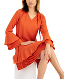 Tahari Asl Women's Pleated-Trim Tie-Neck Dress 2AM188-T2 Burnt Orange 12
