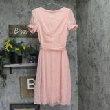 Ny Collection Short Sleeve Belted Swiss Dot Dress Belted Mellow Rose Pink PM
