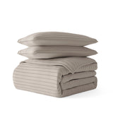 iEnjoy Home All Season 3-Piece Stripe Stitch Quilt Set Beige Brown Full / Queen