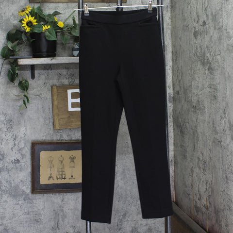 Susan Graver Womens Pique Knit Regular Pull-on Slim-Leg Ankle Pants Black 2XS