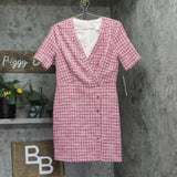 London Times Womens Surplice Faux Wrap Short Sleeve Dress T7764M Pink 6