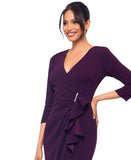 Betsy & Adam Womens High-Slit Ruffled Scuba Dress Gown A26724 Mulberry Purple 12