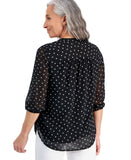 Jones New York Womens Petite V-Neck 34-Sleeves Print Top 10894066 Black Multi PS