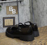 Journee Collection Platform Mary Jane Round Toe Platform Loafer Patent Black 10M