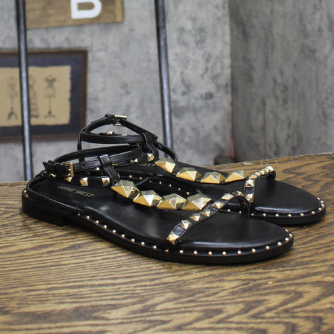 Nine West Rhinestone Strappy Flat Sandal WNMARCILA3 Black 9M