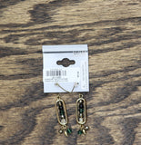Express Oval Frame Beaded Cluster Dangly Drop Earrings Gold / Green Multi 1.75"