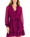 Taylor Women's Metallic Clip-Dot Chiffon Fit & Flare Dress Pillow Purple 2