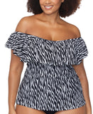 Raisins Curve Trendy Tortuga Ruffled Tankini Top Cold Shoulder Black / White 14W
