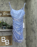 B. Darlin Juniors Lurex Shirred Cut Out Bodycon Mini Dress Blue / Silver 11 / 12
