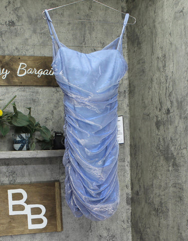 B. Darlin Juniors Lurex Shirred Cut Out Bodycon Mini Dress Blue / Silver 11 / 12