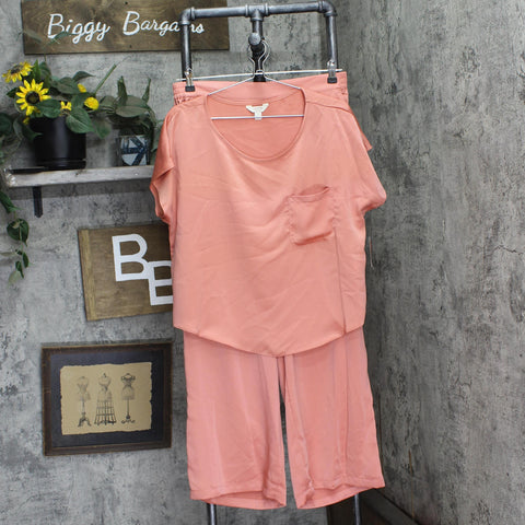 State Of Day Womens 2-Pc. Silk Touch Short Sleeve Pajama Set Sea Coral Pink L