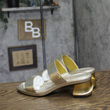 Donna Karan New York Teagan Double Band Dress Sandals Block Heel White Gold 9M