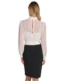Calvin Klein Neck Chiffon Waist Tie Sash Crepe Skirted Dress Cream / Black 14