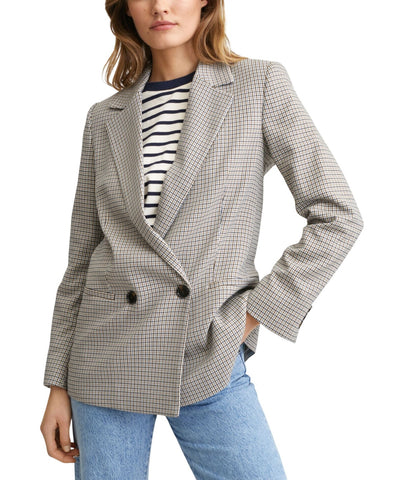 Mango Womens Double-Breasted Check Blazer Coat Jacket Charlotte Brown Multi 2XL