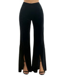 Alex & Sophia Juniors High Rise Front Slit Wide Leg Velvet Pants Black S