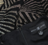 Betsy & Adam Womens Long Sleeve Glitter-Print Gown Black / Gold 4