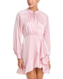 Aqua Ruffled Faux Wrap Dress with Long Sleeves IDO12847 Blush Pink S