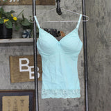 Rhonda Shear Padded Crochet Trim Camisole with Adjustable Straps Aqua Blue M