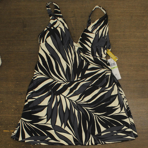 Anne Cole Swimsuit Plus Size Printed Surplice Swim Dress Black / White 18W