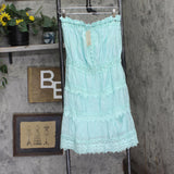 Elan Womens Woven Strapless Crochet Trim Dress VCL5754 Aqua Blue L