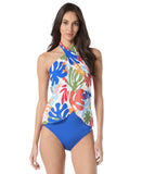 Vince Camuto Womens Halter Cross Strap Tropical Tankini V1S789 Blue Multi M