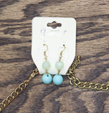 G by Comet Beaded Multirow Earring Necklace Set Gold / Turquoise Blue 18" + 3"