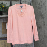 Karen Scott Hi-Low V-Neck Ribbed Long Sleeve Top 100135720MS Coral Ice Pink L