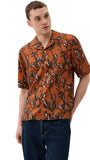 Officine Generale Button-Down Camp Shirt Rouille Iced Coffee Brown Multi XL