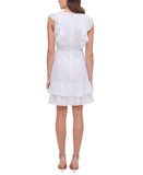 Tommy Hilfiger Womens Tie Front Flair-Dot Fit & Flare Dress A0SA1BV1 White 10