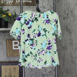 Denim & Co. Womens Printed Favorite Jersey Split Knit Shirt Fresh Sage Green 2XS