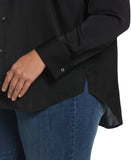 Rafaella Plus Size Notch Collar Satin Long Sleeve Button-Down Blouse Black 1X