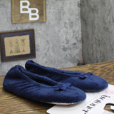 Isotoner Microterry Gemma Ballerina Slippers Navy Blue Chevron M (6.5-7.5)