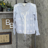 H&M LOGG Womens Long Sleeve Crochet Trim Blouse Shirt Top Blue Multi 6