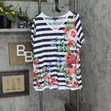 DG2 Womens Burnout Printed and Embellished Top 728911-Plus Navy Stripe Blue 1X