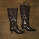 INC International Concepts Knee-High Boots with Kitten Heel Brown Croc 7.5M